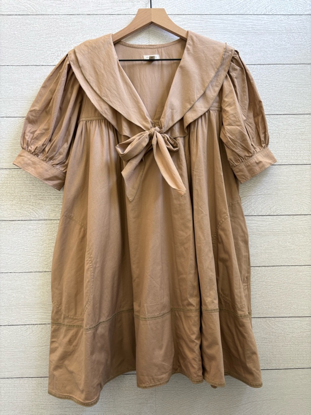 Pilcro Bow-Front Tunic Cotton Mini Dress Khaki/Tan Size M - Picture 5 of 12